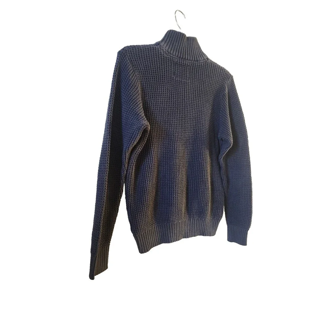 Weatherproof Mens Navy Blue Waffle Knit Cotton Button Mock Neck Sweater S
